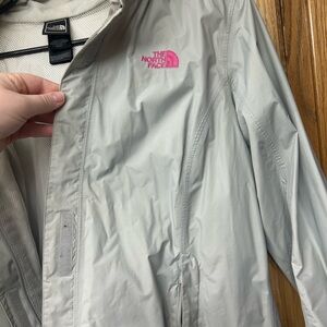 The North Face Light Gray Jacket with Breast Cancer Pink Logo - Rain Jacket